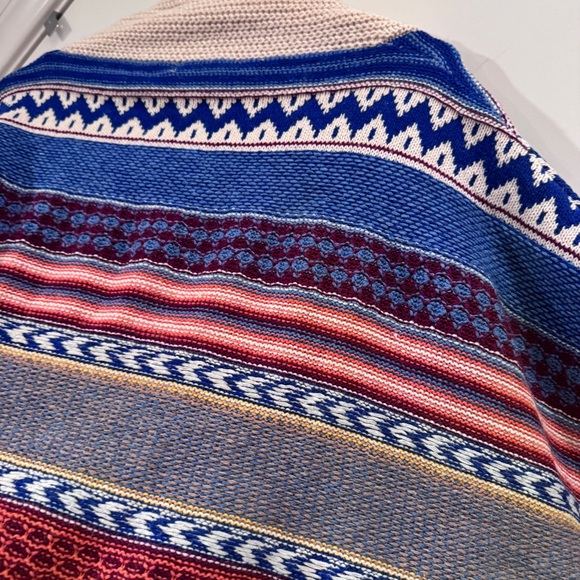 AMOR BOHO BLUE CREAM ORANGE RUST COVER-UP SWEATER BOHEMIAN RETRO  EARTH TONES OS - Picture 12 of 14